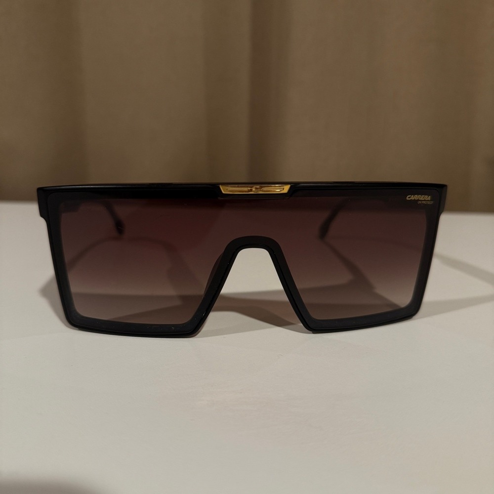 Carrera Victory Sunglasses Black Oversized Shield Visor with Gold Made in Italy‎